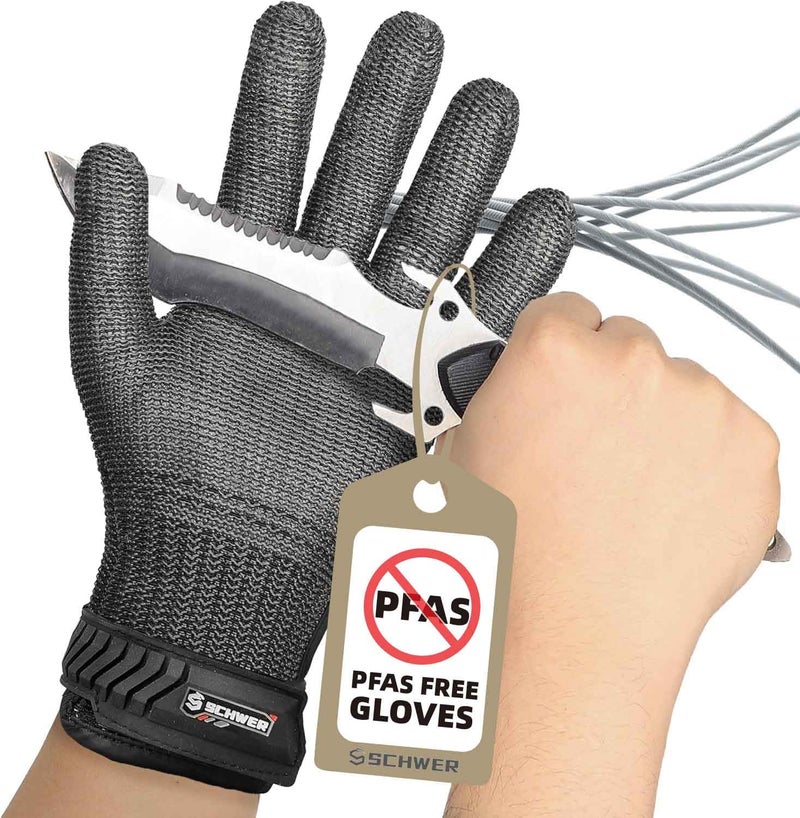 Schwer Ultimate Cut Resistant Gloves Beyond ANSI A9  Reinforced Stainless Steel Glove  Food Grade Mesh Metal Gloves for Butcher Meat Cutting  Oyster Shucking  Mandoline  PFAS Free  PR1708 (L  1 PCS) - Image 1